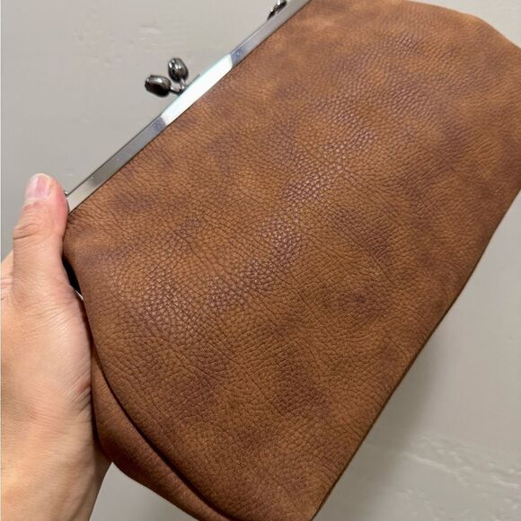 Brown Nubuck Cowhide Handmade “Tulip” Shaped Kisslock Handbag & 2 Strap Styles - Picture 14 of 15